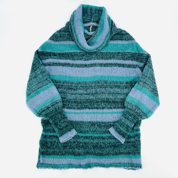 FREE PEOPLE Striped Wool Knit Blend Slouchy Cowl Neck Tunic/Sweater - Picture 4 of 12